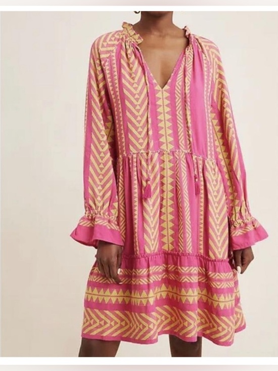 Anthropologie Dresses & Skirts - Anthropologie Maeve Pink and Yellow Geometric Tunic Top